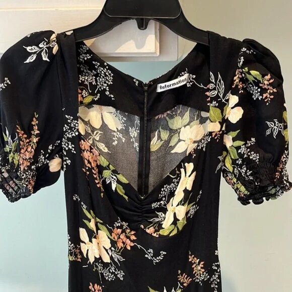 Reformation Lacey Floral Midi Black Floral Slit Dress - Picture 8 of 8